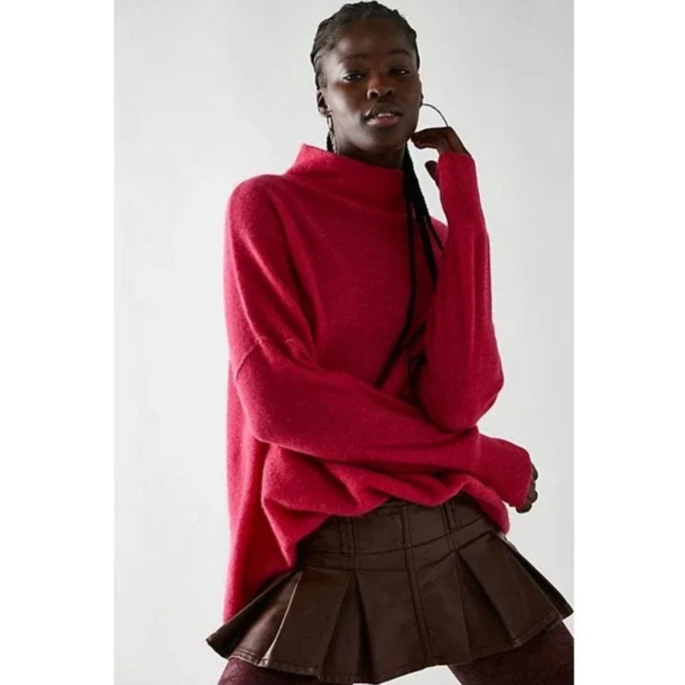 NWT Free People Slouchy Ottoman Cashmere Tunic Sweater in Hot Hot Pink